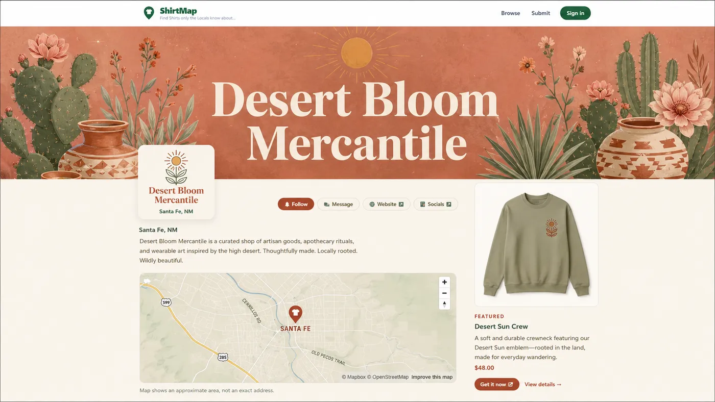 Desert Bloom Mercantile storefront concept