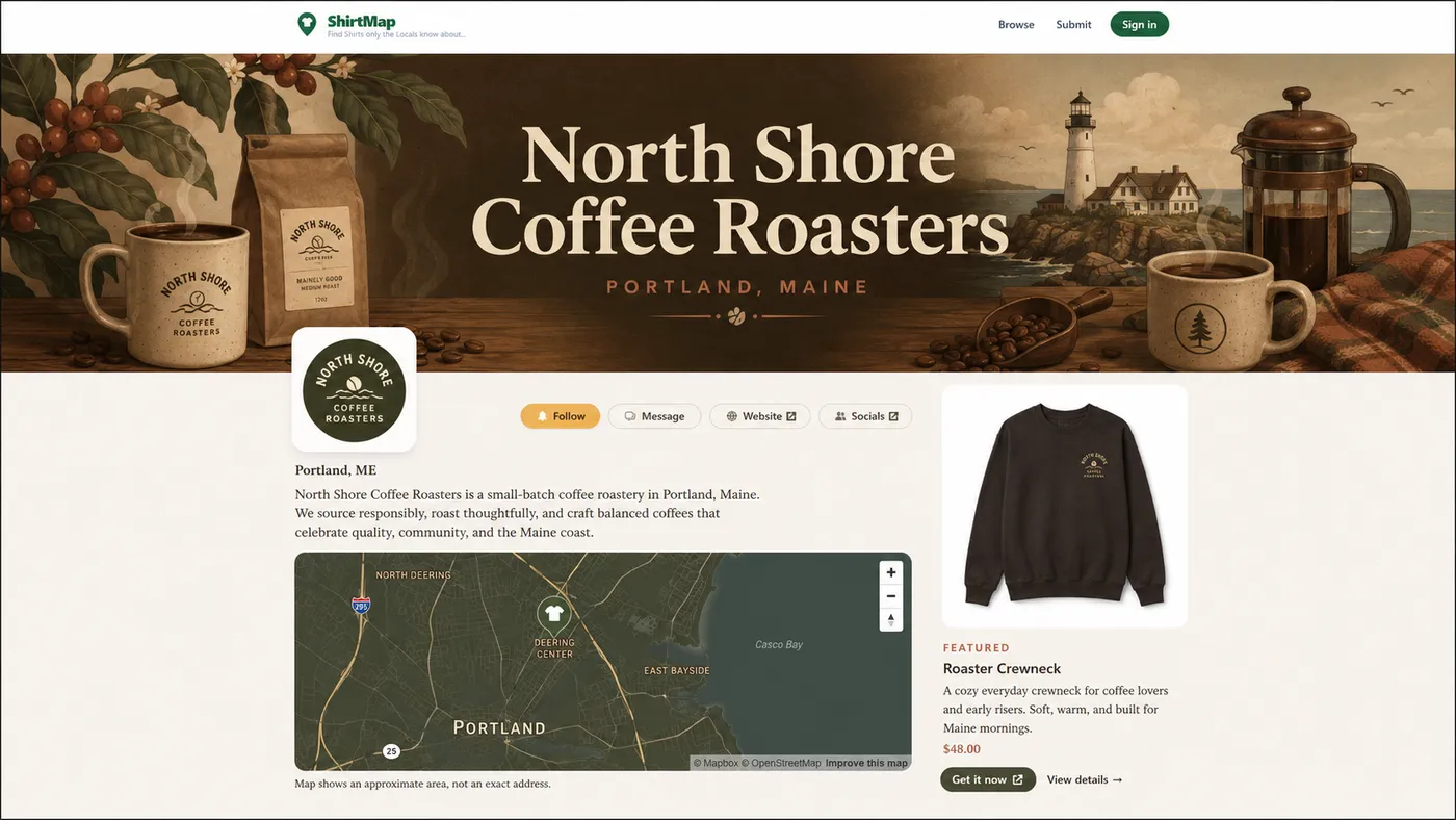 North Shore Coffee Roasters storefront concept